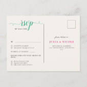 ピンクグリーンバラ花びらフラワーズ庭園の結婚式 ポストカード (裏面)