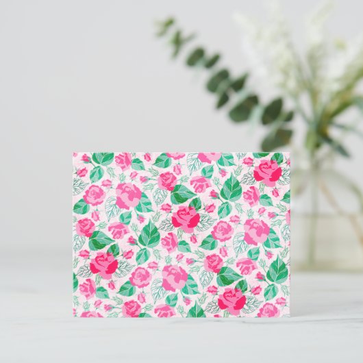 ピンクグリーンバラ花びらフラワーズ庭園の結婚式 ポストカード (スタンド正面)
