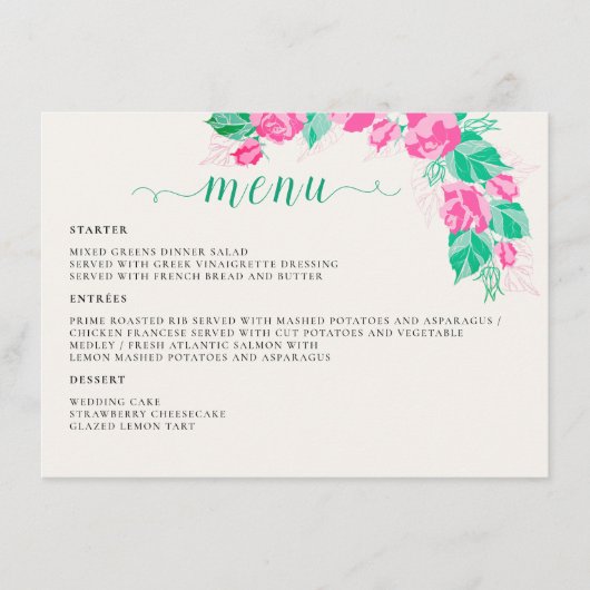 ピンクグリーンバラ花びらフラワーズ庭園の結婚式 メニュー (正面)