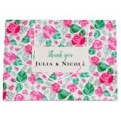 ピンクグリーンバラ花びらフラワーズ庭園の結婚式 ラージペーパーバッグ (正面)