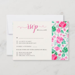 ピンクグリーンバラ花びらフラワーズ庭園の結婚式 出欠カード