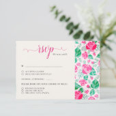 ピンクグリーンバラ花びらフラワーズ庭園の結婚式 出欠カード (スタンド正面)