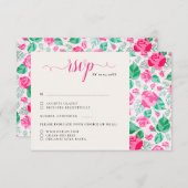 ピンクグリーンバラ花びらフラワーズ庭園の結婚式 出欠カード (正面/裏面)