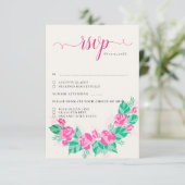 ピンクグリーンバラ花びらフラワーズ庭園の結婚式 出欠カード (スタンド正面)