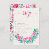 ピンクグリーンバラ花びらフラワーズ庭園の結婚式 出欠カード (正面/裏面)