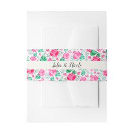 ピンクグリーンバラ花びらフラワーズ庭園の結婚式 招待状ベリーバンド