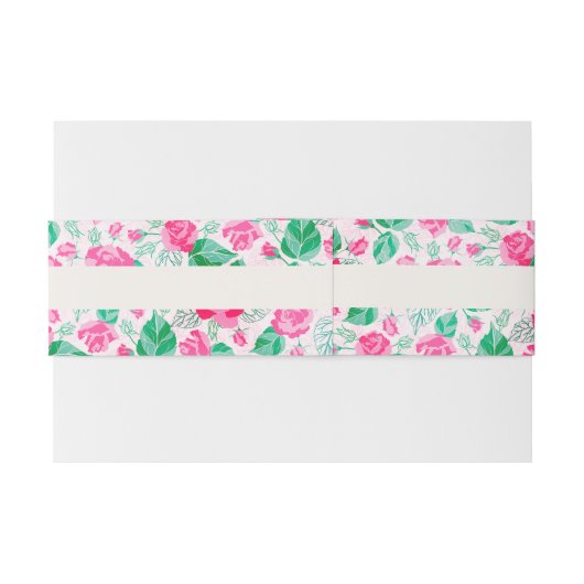ピンクグリーンバラ花びらフラワーズ庭園の結婚式 招待状ベリーバンド (裏面例)