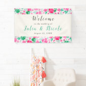 ピンクグリーンバラ花びらフラワーズ庭園の結婚式 横断幕 (インサイチュ)