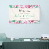 ピンクグリーンバラ花びらフラワーズ庭園の結婚式 横断幕 (トレードショー)