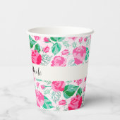 ピンクグリーンバラ花びらフラワーズ庭園の結婚式 紙コップ (裏面)