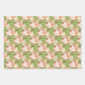 ピンクグリーンバラ金ゴールドフローラカボキンパターンパーティー ラッピングペーパーシート (正面3)