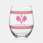 ピンクグリーンパーソナライズされた文字カスタムピックボール ステムなしワイングラス (正面)
