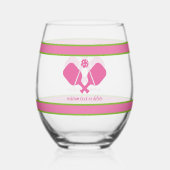 ピンクグリーンパーソナライズされた文字カスタムピックボール ステムなしワイングラス (裏面)