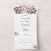 ピンクグリーンパープルエレガントフローラ結婚ズ オールインワン招待状 (内側)