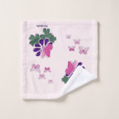 ピンクグリーンパープルフラワーバタフライドードル名 バスタオルセット (ウォッシュタオル)