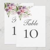 ピンクグリーンパープル結婚フローラのテーブル番号カード (正面/裏面)