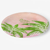 ピンクグリーンパームツリーウォーターカラーブライダルシャワー名 ペーパープレート (アングル)