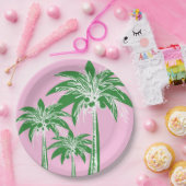 ピンクグリーンパームツリーサマー名門私立校風のクビーチトロピカル ペーパープレート (パーティー)