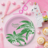 ピンクグリーンパームツリートロピカルブライダルシャワー名 ペーパープレート (パーティー)