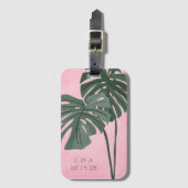 ピンクグリーンパームパーソナライズされたリーフ結婚のイニシャル ラゲッジタグ (正面縦)