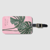 ピンクグリーンパームパーソナライズされたリーフ結婚のイニシャル ラゲッジタグ (正面横)