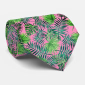 ピンクグリーンパームリーフパターン熱帯ネックタイ ネクタイ (ロール)