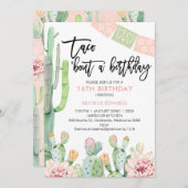 ピンクグリーンフィエスタタコブウ誕生日招待状 招待状 (正面/裏面)