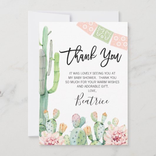 ピンクグリーンフィエスタベビーシャワーサンキューカード 招待状 (正面)