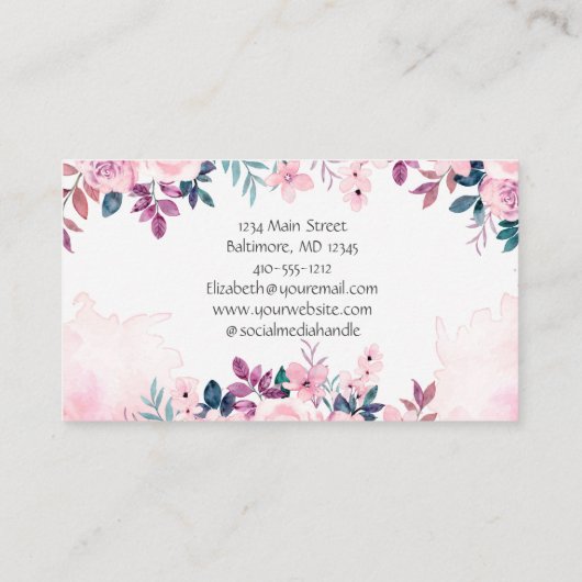 ピンクグリーンフェミニンフローラスモールビジネス 名刺 (裏面)