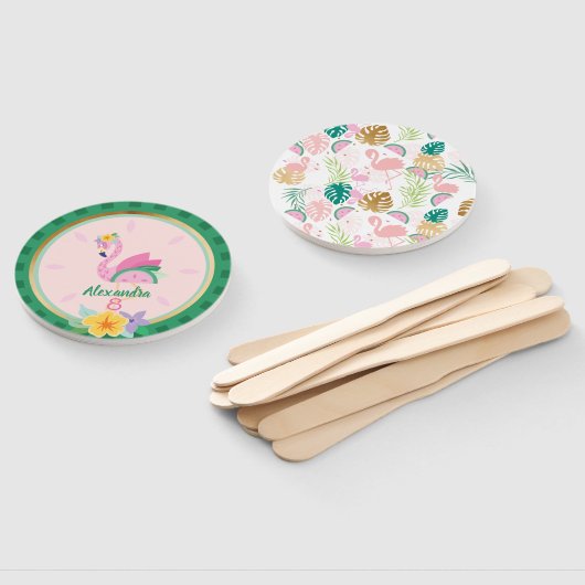 ピンクグリーンフラミンゴ&スイカトロピカル誕生日 ハンドファン (組立なし)