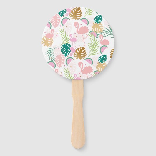 ピンクグリーンフラミンゴ&スイカトロピカル誕生日 ハンドファン (裏面)