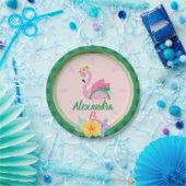 ピンクグリーンフラミンゴ&スイカトロピカル誕生日 ペーパープレート (パーティー)