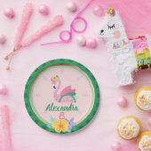 ピンクグリーンフラミンゴ&スイカトロピカル誕生日 ペーパープレート (パーティー)