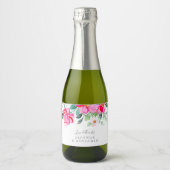 ピンクグリーンフローラカスタムウェディングサンキューミニ スパークリングワインラベル (正面)