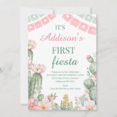ピンクグリーンフローラサボテン最初のフィエスタ1番目の誕生日 招待状 (正面)