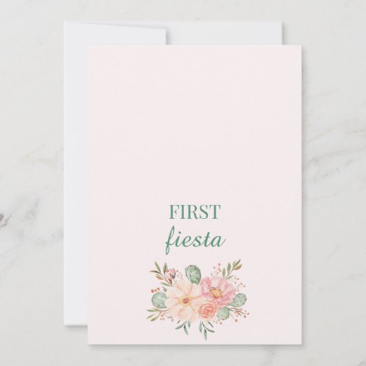 ピンクグリーンフローラサボテン最初のフィエスタ1番目の誕生日 招待状 (裏面)