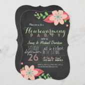 ピンクグリーンフローラシャルボード引っ越し祝いパーティーパーティー 招待状 (正面/裏面)