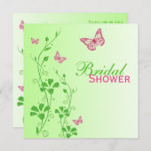 ピンクグリーンフローラバタフライズブライダルシャワー招待状 招待状 (正面/裏面)