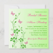ピンクグリーンフローラバタフライズブライダルシャワー招待状 招待状 (裏面)