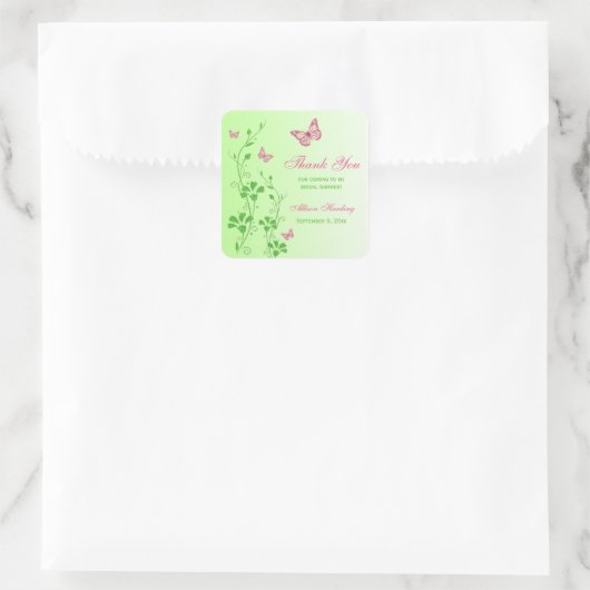 ピンクグリーンフローラバタフライブライダルシャワーシール スクエアシール (バッグ)