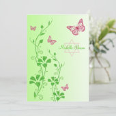ピンクグリーンフローラバッタフライバルミツワー招待状 招待状 (スタンド正面)