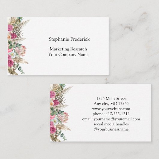 ピンクグリーンフローラフェミニン植物名刺 名刺 (正面/裏面)