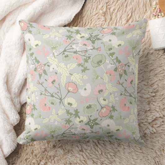 ピンクグリーンフローラフラワーガールパターン装飾用クッション クッション (ブランケット)