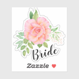 ピンクグリーンフローラブーケウォータカラーバラ花嫁 シール