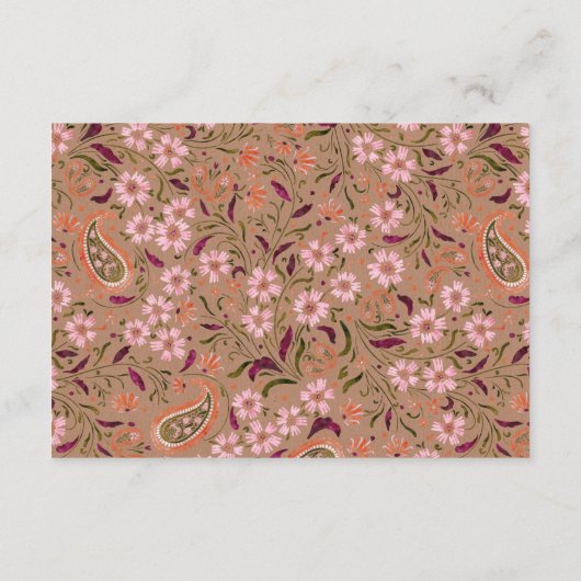 ピンクグリーンフローラペイズリーモチーフウェディングレセプション エンクロージャーカード (裏面)