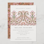 ピンクグリーンフローラペイズリーモチーフ婚約招待状 サンキューカード (正面/裏面)