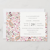 ピンクグリーンフローラペイズリーモチーフ婚約招待状 サンキューカード (正面)