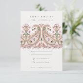 ピンクグリーンフローラペイズリーモチーフ結婚式RSVP エンクロージャーカード (スタンド正面)