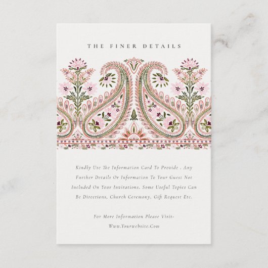 ピンクグリーンフローラペイズリーモ結婚チーフ詳細 エンクロージャーカード (正面)