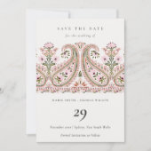 ピンクグリーンフローラペイズリーMotif日付カードを保存 サンキューカード (正面)